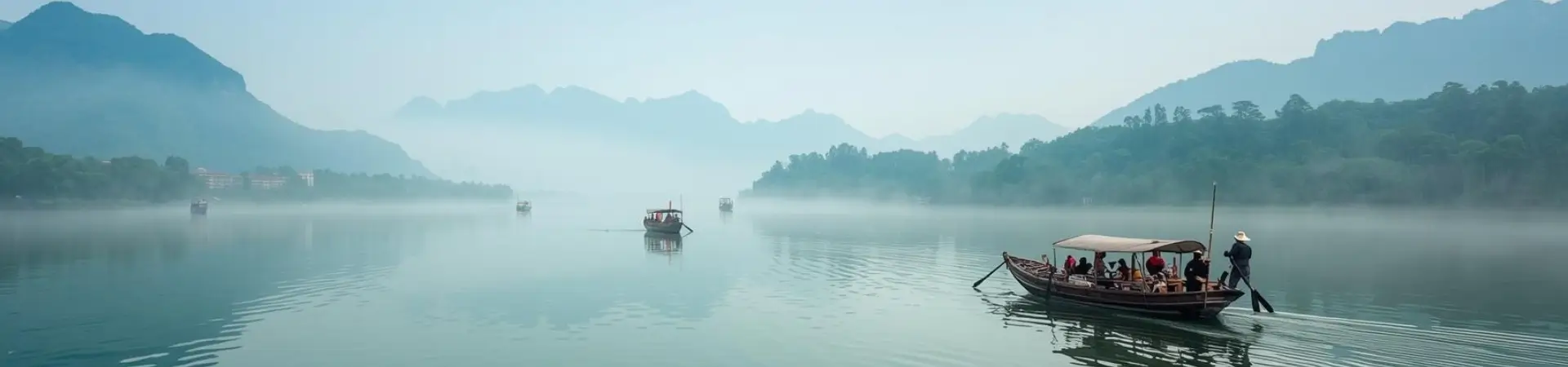 West Lake Hangzhou misty morning boat tour with traditional wooden boats and peaceful lake scenery