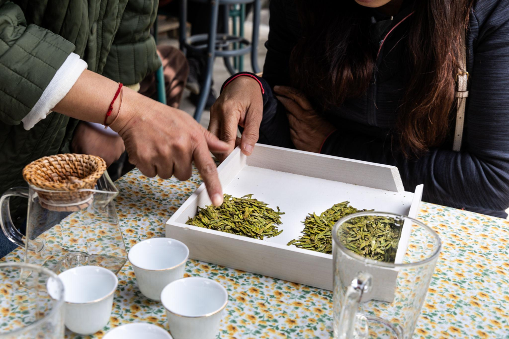 Travelers experiencing Hangzhou tea culture tour.