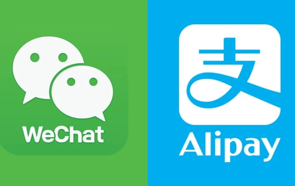 Side-by-side logos of WeChat Pay and Alipay, the two major mobile payment platforms used in China